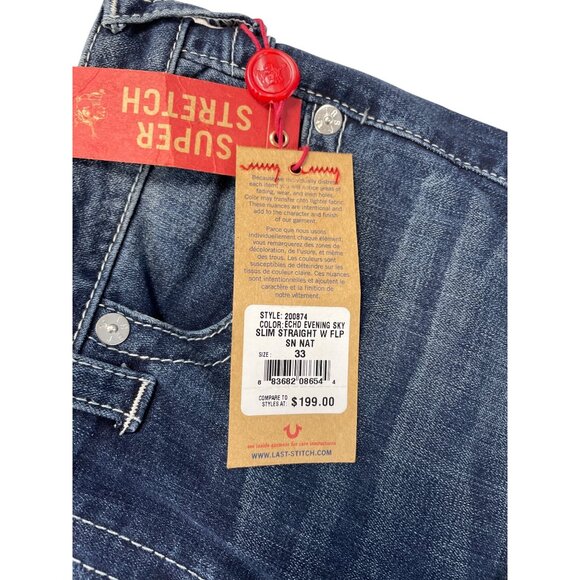 True Religion Womens Blue Super Stretch Slim Straight SIze 33 SKU 9278 - Picture 5 of 13
